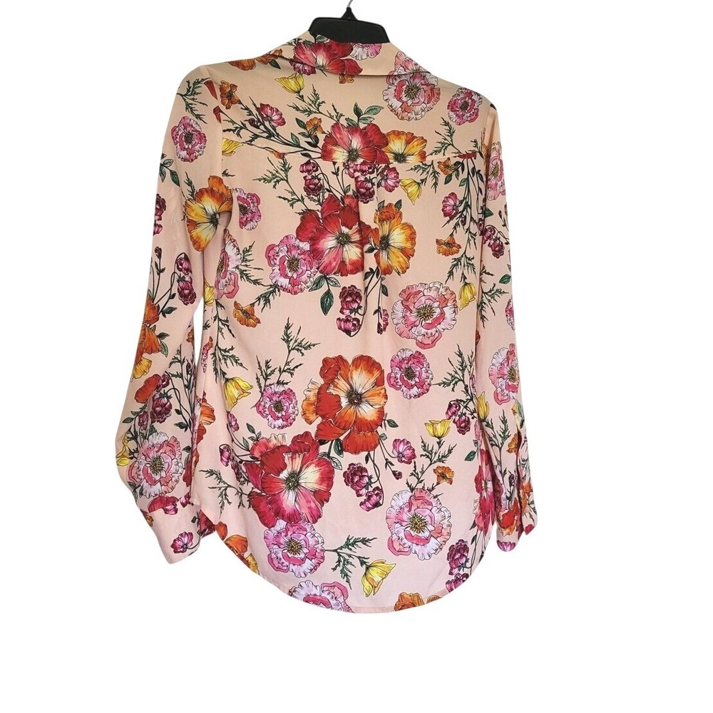 Express Womens Slim Fit Portofino Peach Floral Long Sleeve Chiffon Career Top XS - Picture 4 of 7